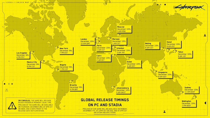 Cyberpunk 2077 Global Release Times