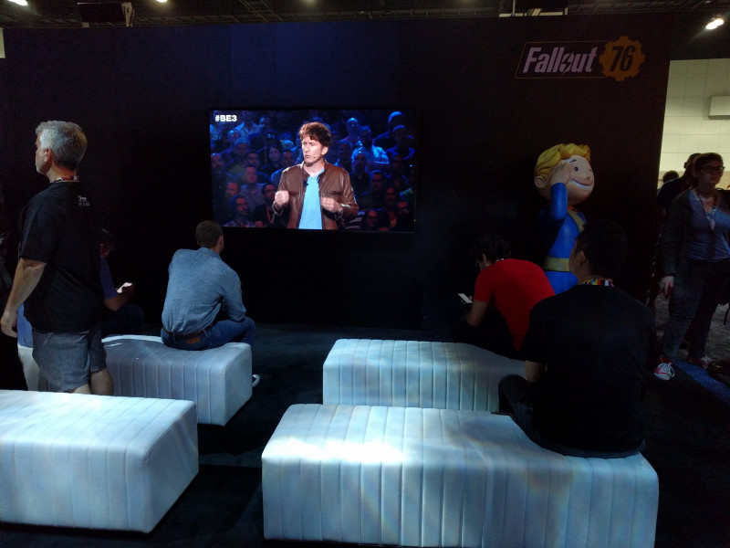 For some reason these people chose to spend their time at Bethesda's booth watching a rerun of Bethesda's press conference. I'm guessing they just wanted to sit down for a bit.