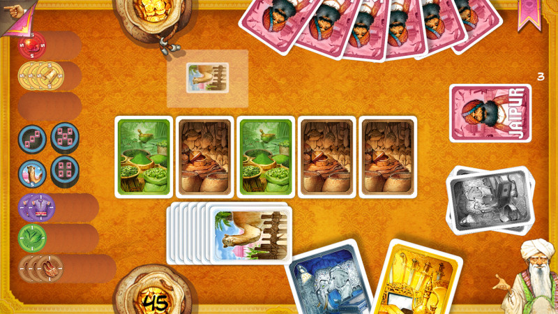 A screen shot of Jaipur, a digital board game on Android and iOS.