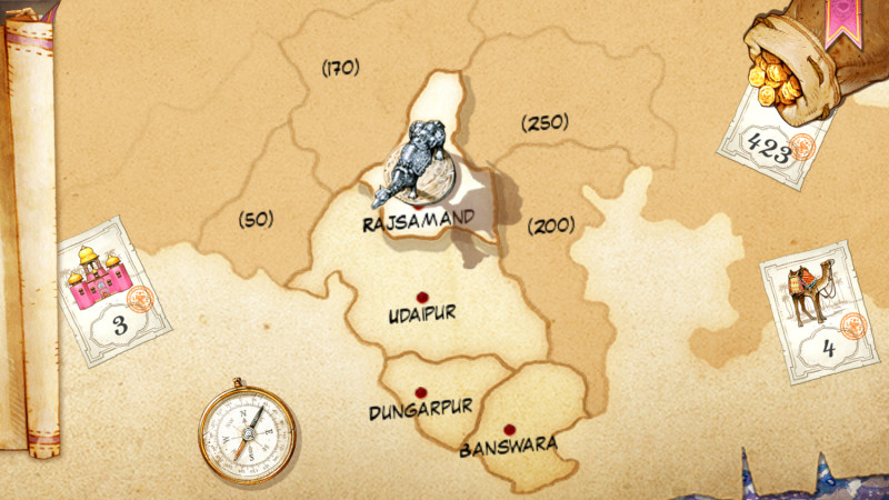 A screen shot of Jaipur, a digital board game on Android and iOS.