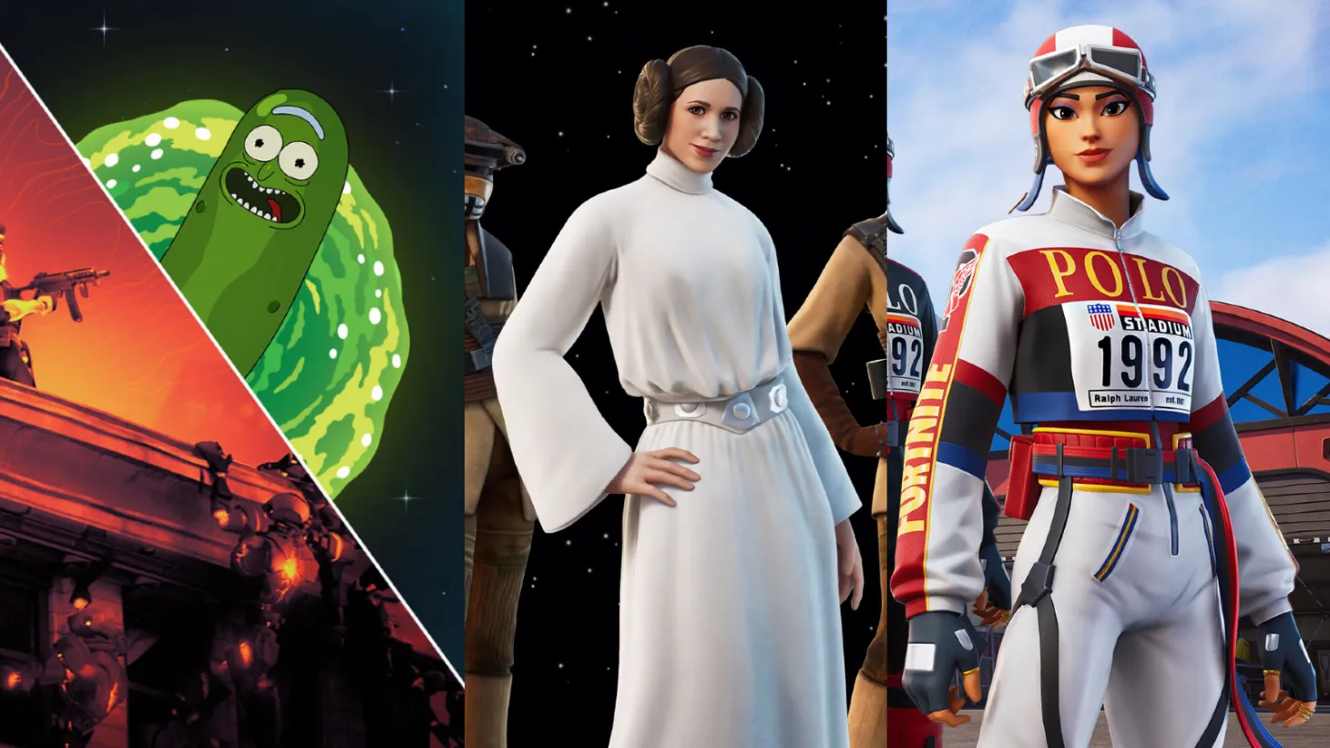 Everything added to fortnite this week pickle rick Leia Star Wars Skywalker Ralph Lauren polo