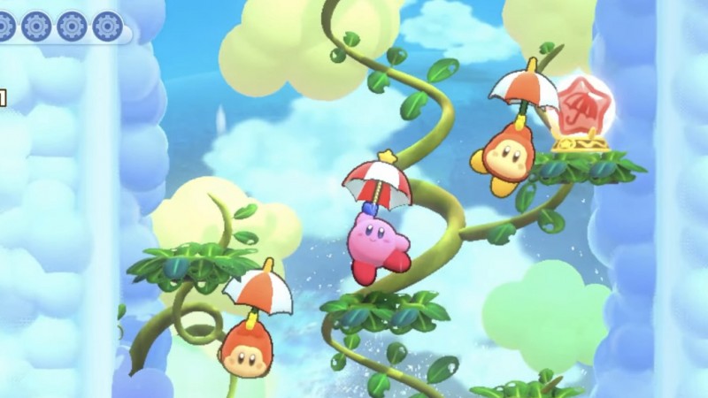 In Kirby's Return to Dream Land Deluxe, if you press the right Control  Stick, Kirby and others will do a little pose. The camera also zooms in a  bit, so